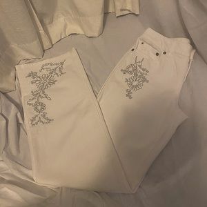 LOFT White Straight Leg Embroidered Jeans